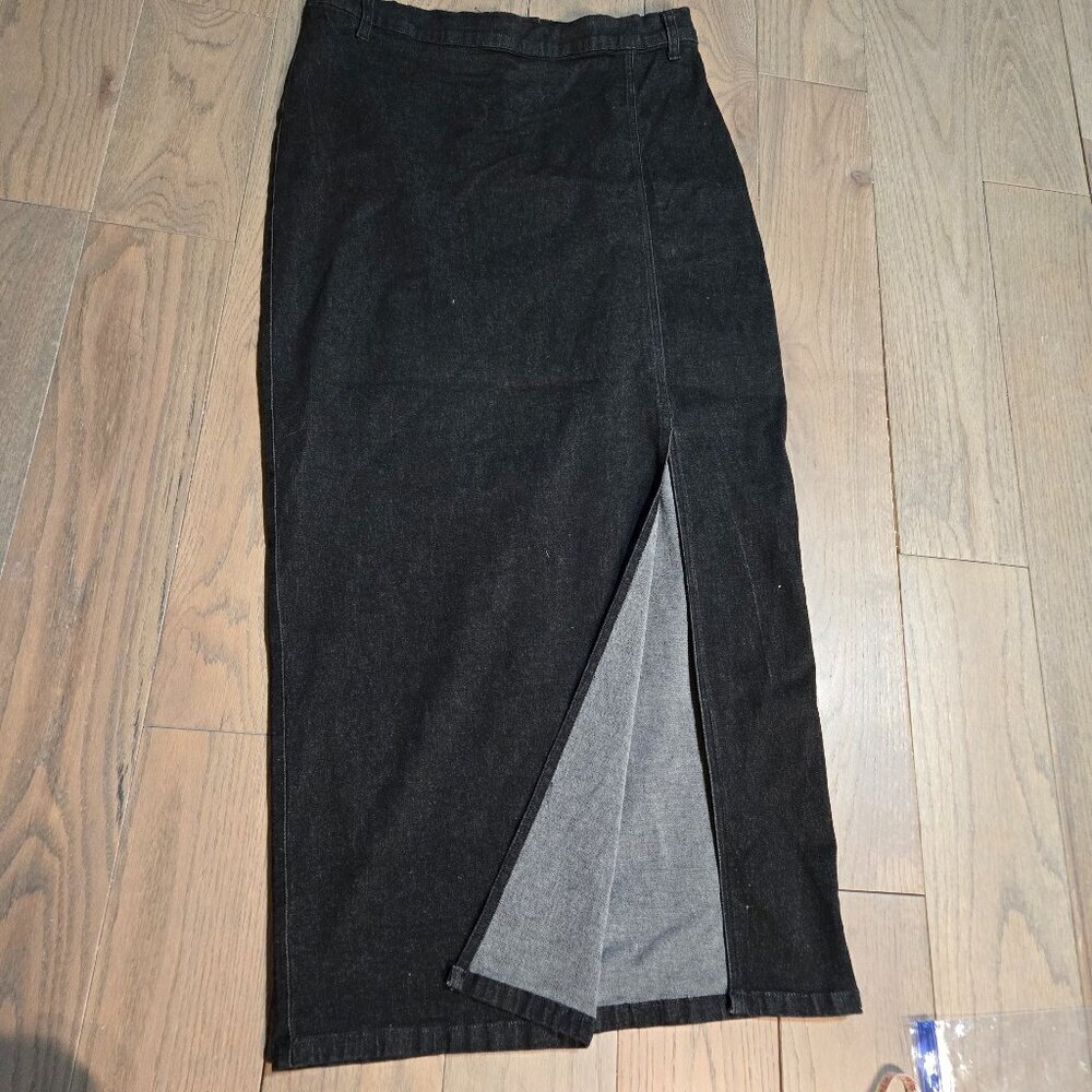 Stanley Morgan Black Denim Skirt Long Size 18